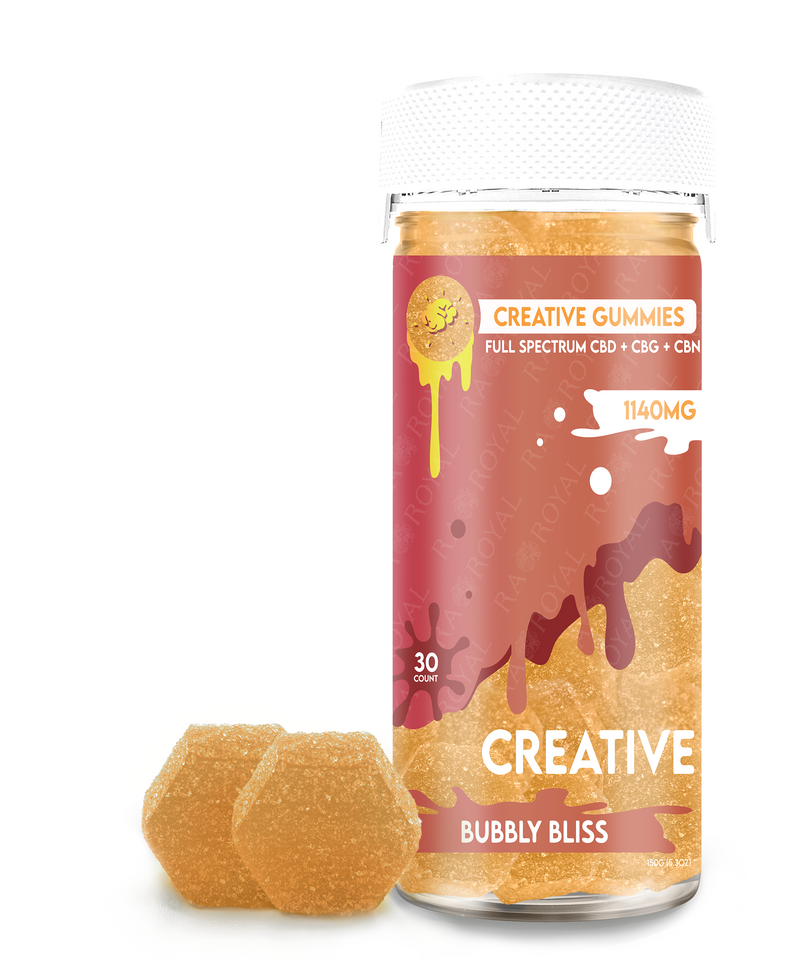 RaRoyal FULL SPECTRUM CBD+CBG+CBN 30CT GUMMY JAR: BUBBLY BLISS (CREATIVE)